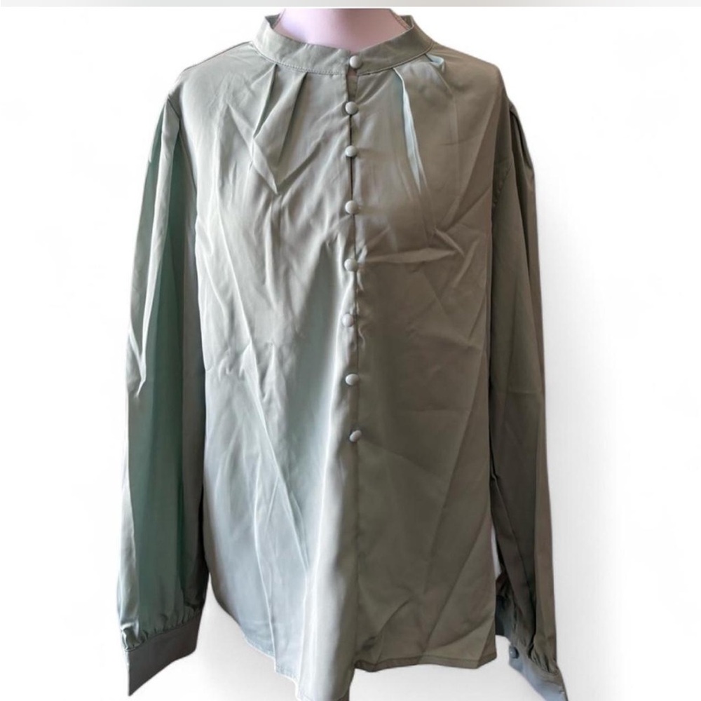 Blue Vintage-Inspired Blouse with Billowy Sleeves